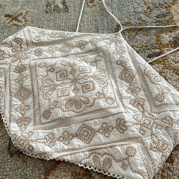 Anthropologie Boho Embroidered Neutral Coastal Festival Halter Crop Top Sz 12 - Picture 4 of 12